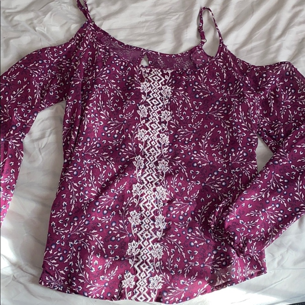 Maroon patterned off-shoulder blouse